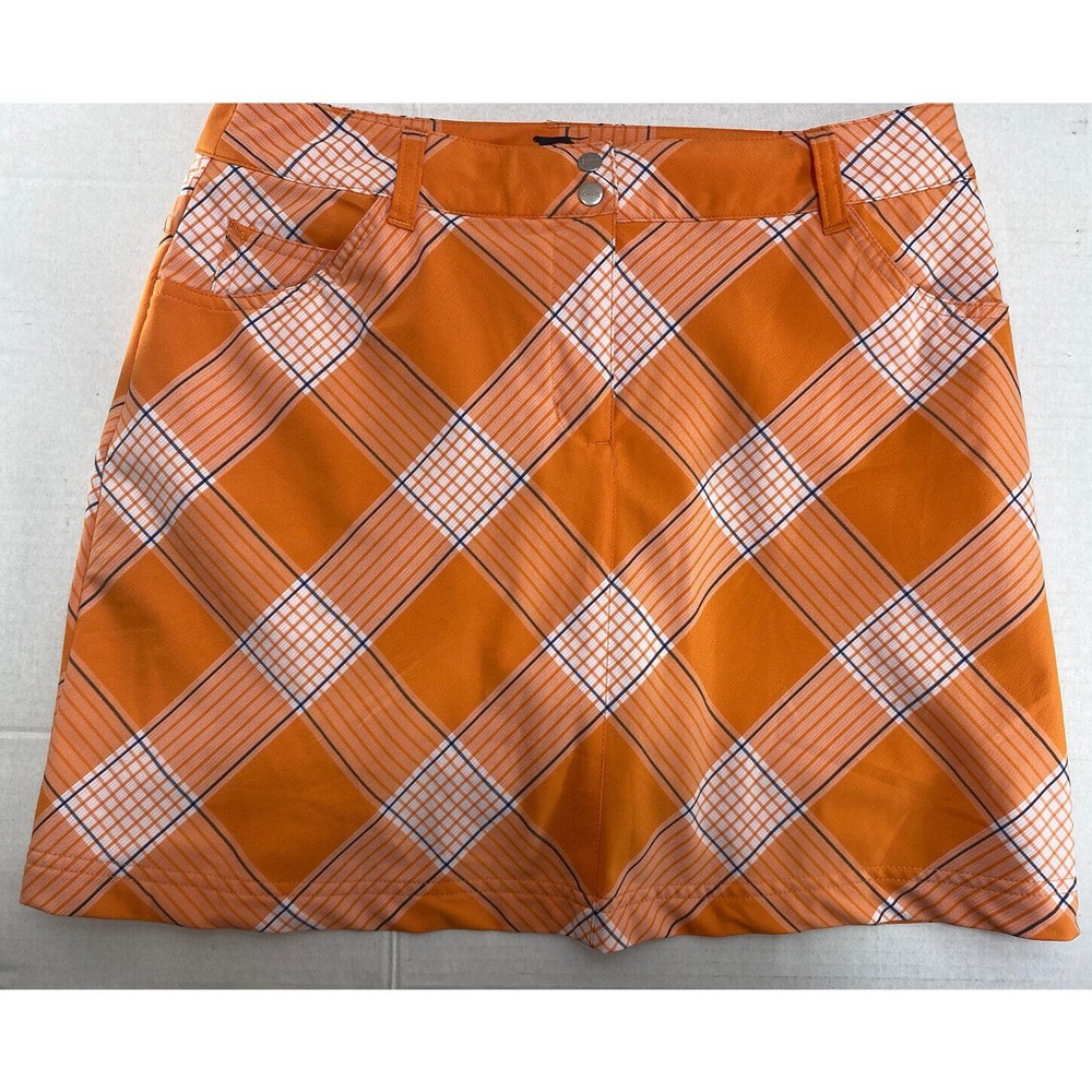 Slazenger Golf Tennis Skort Skirt Orange Plaid Pattern w/ Pockets Women's 6‎